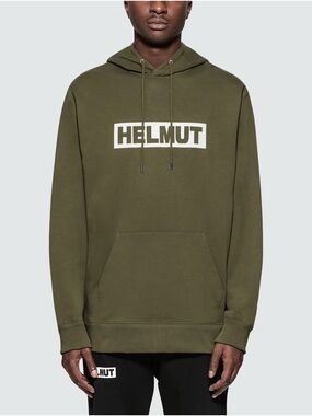Helmut Lang Olive Green Hoodie with White Logo